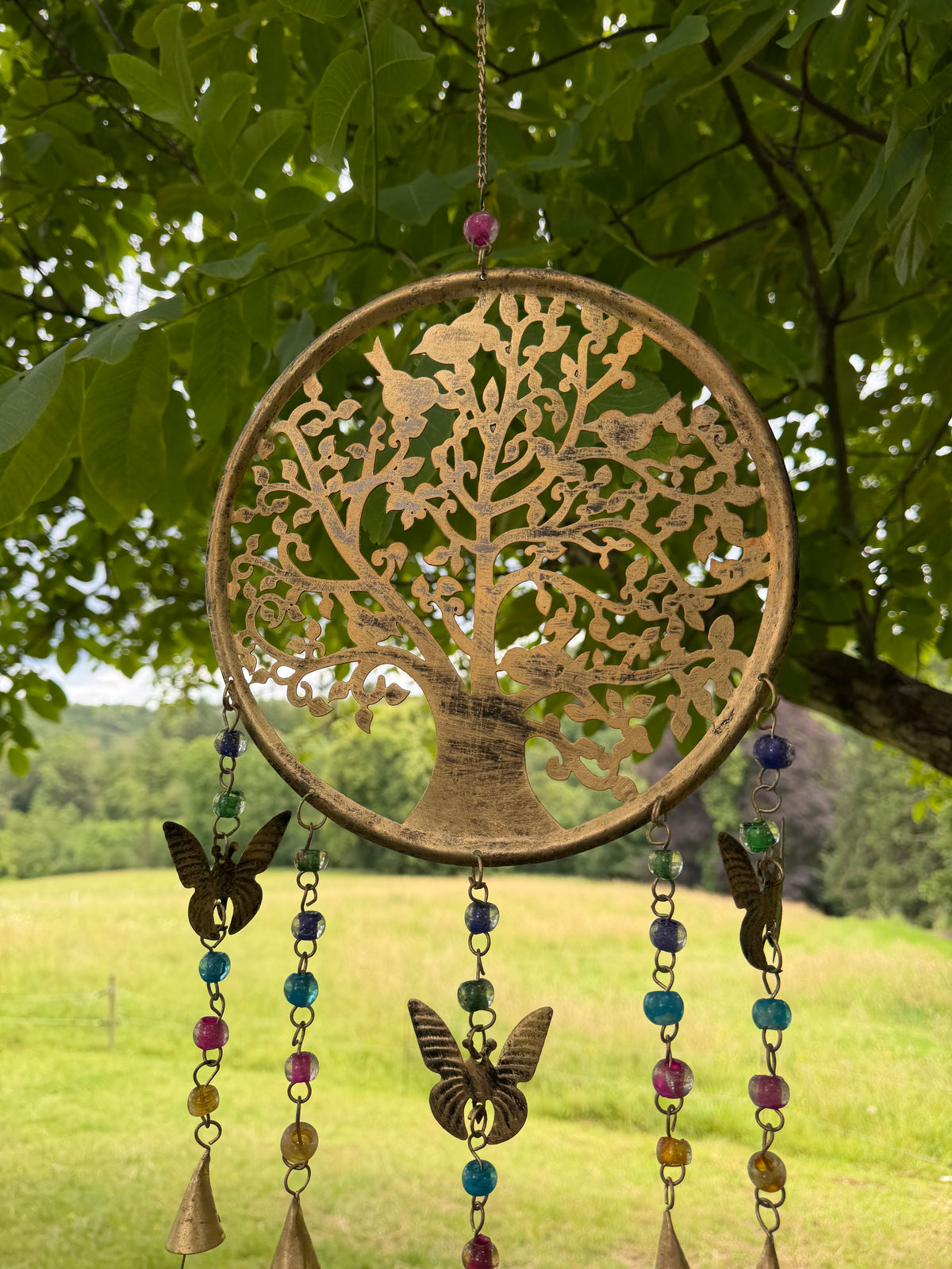 Metal Tree Hanging with Butterflies and Beads