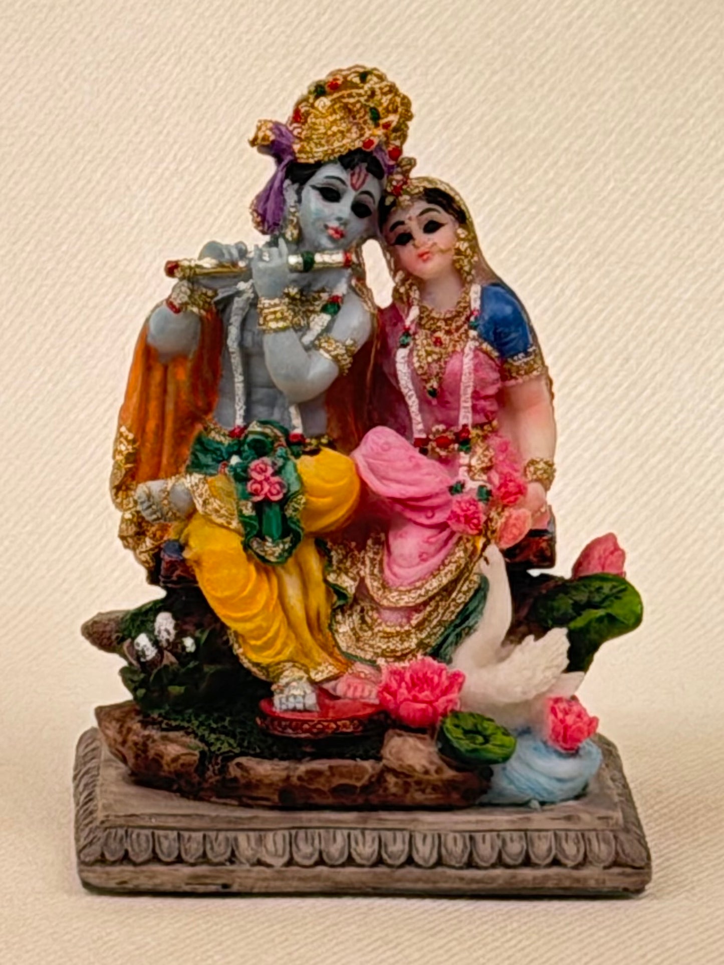 Mini Radha Krsna Asana Resin Statue de