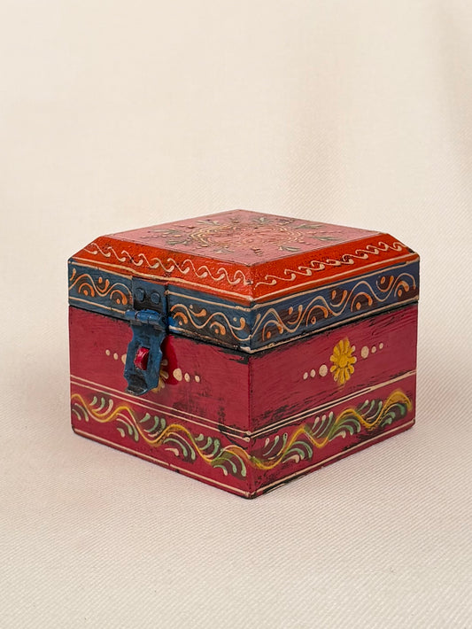 Hand-Painted Square Wooden Box