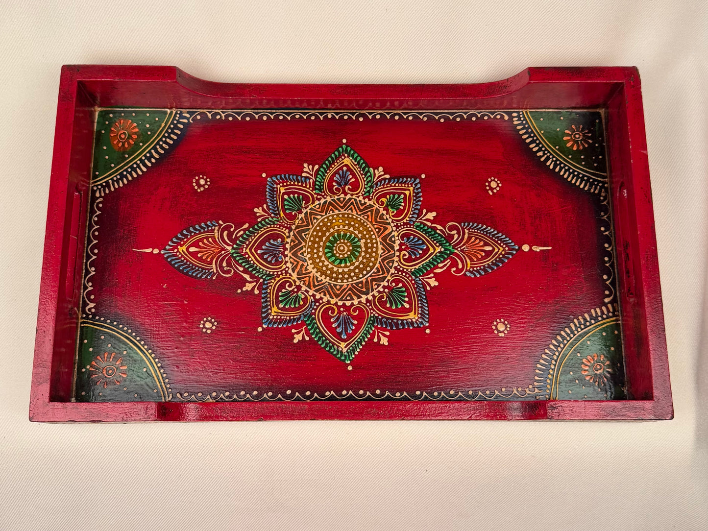 Hand-Painted Wooden Tray with Mandala Design