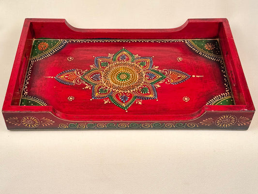 Hand-Painted Wooden Tray with Mandala Design