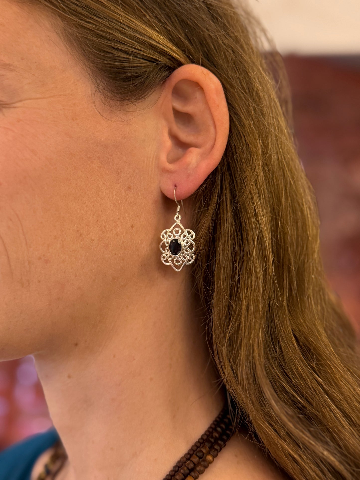 Silver Hook Earrings with Stone 3 (Real Silver)