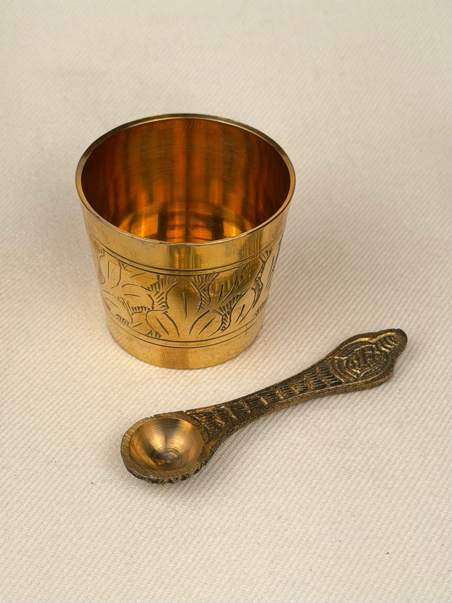 Brass Achamana Cup and Spoon Set