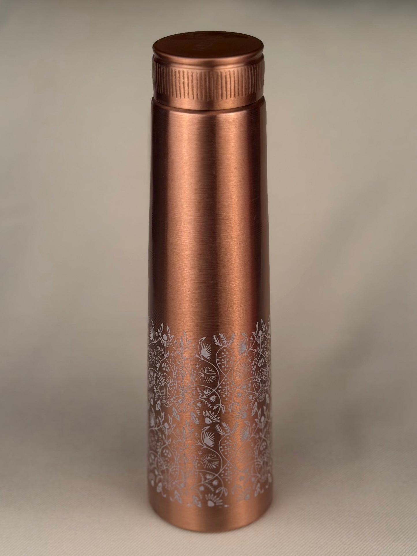 Copper Water Bottle with White Floral Design