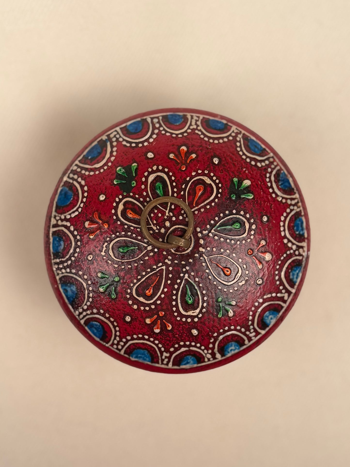 Hand-Painted Round Wooden Box with Lid