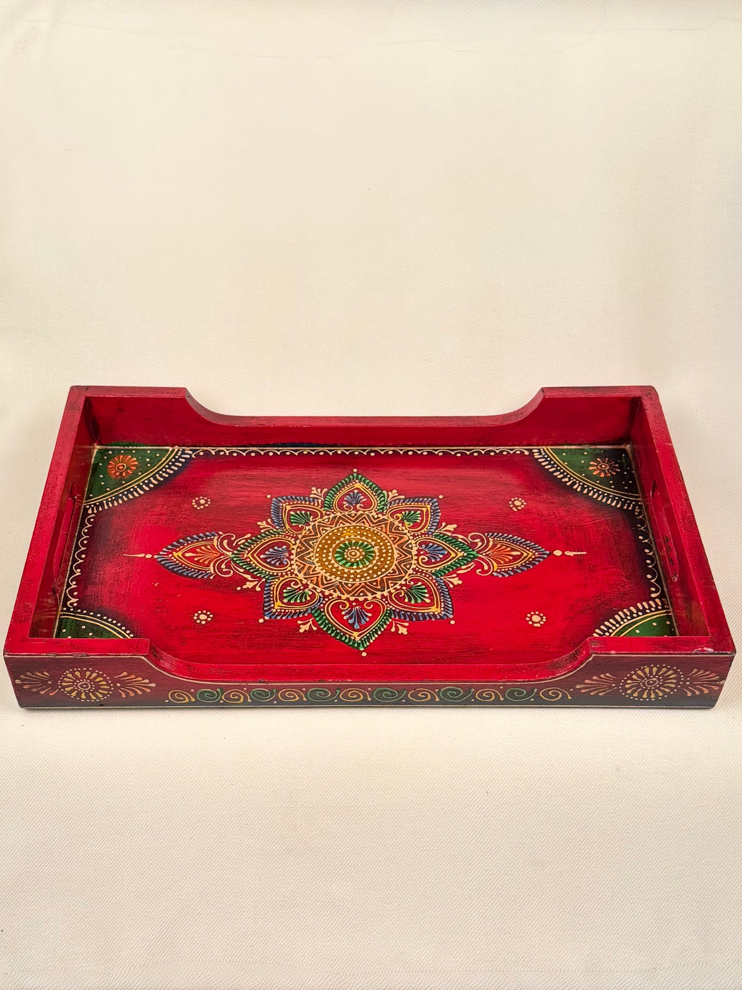 Hand-Painted Wooden Tray with Mandala Design