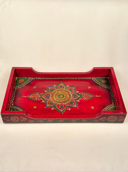 Hand-Painted Wooden Tray with Mandala Design