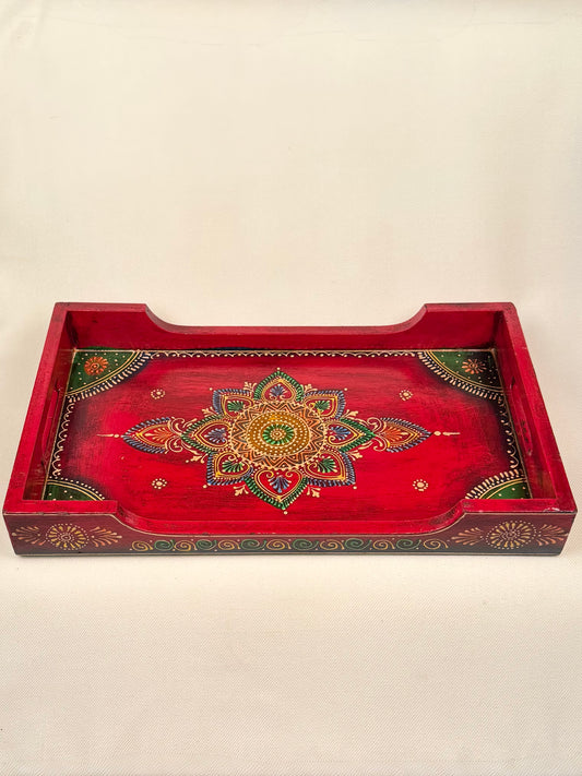Hand-Painted Wooden Tray with Mandala Design