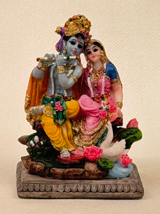 Mini Radha Krsna Asana Resin Statue de