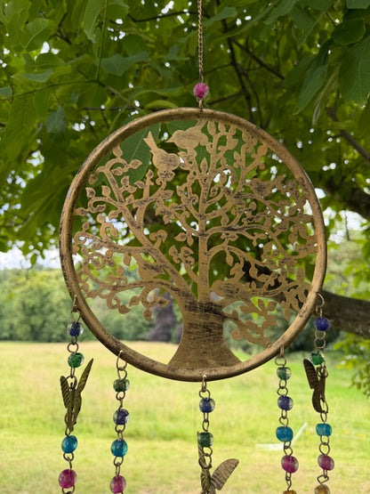 Metal Tree Hanging with Butterflies and Beads