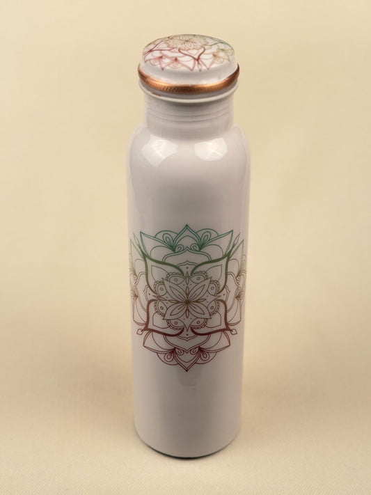 White Mandala Copper Water Bottle (Copper Interior)