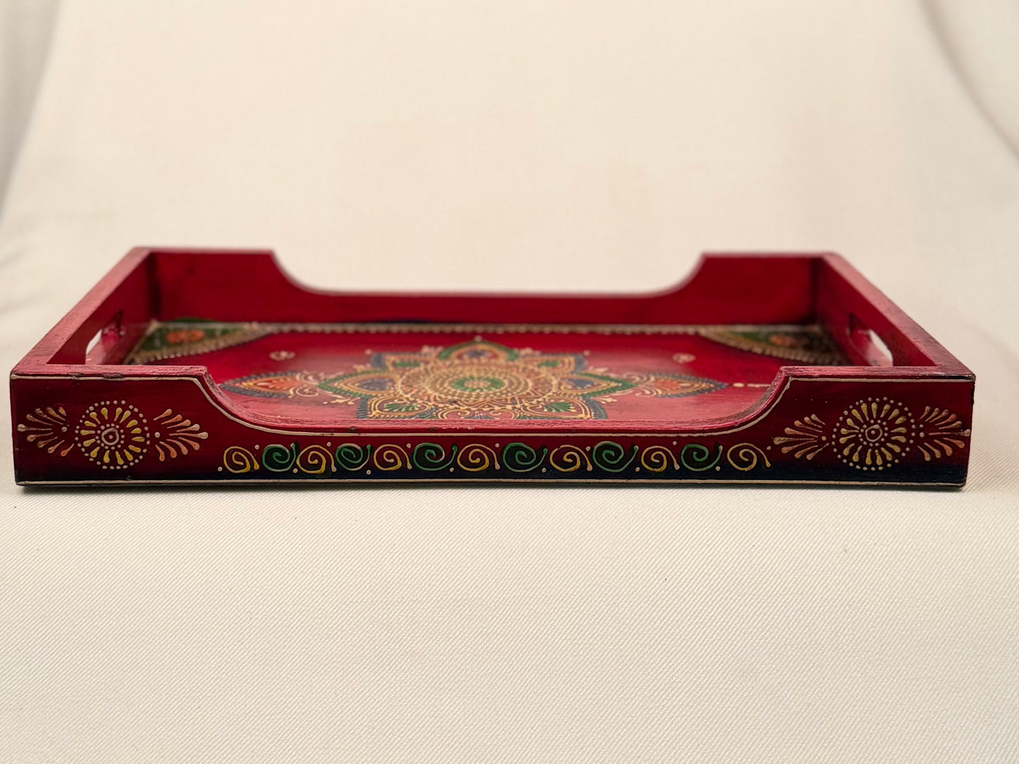 Hand-Painted Wooden Tray with Mandala Design