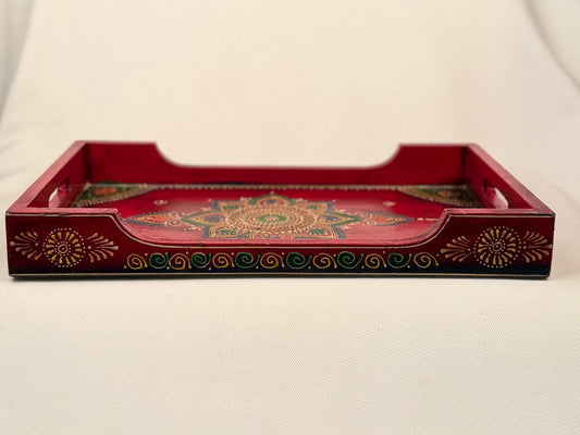 Hand-Painted Wooden Tray with Mandala Design