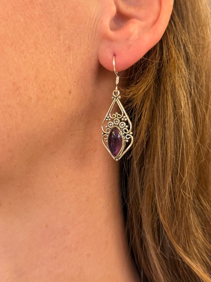 Silver Hook Earrings with Stone 1 (Real Silver)
