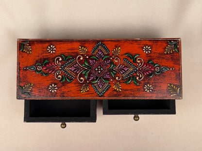 Hand-Painted Wooden Box with 2 Drawers