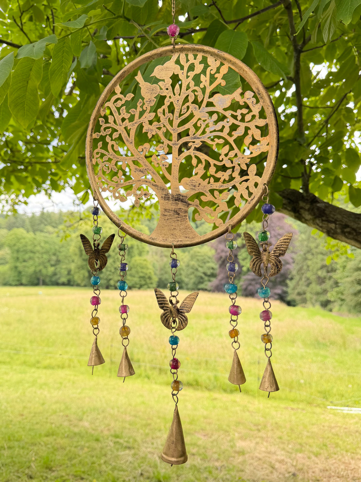 Metal Tree Hanging with Butterflies and Beads