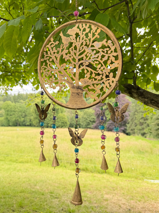 Metal Tree Hanging with Butterflies and Beads
