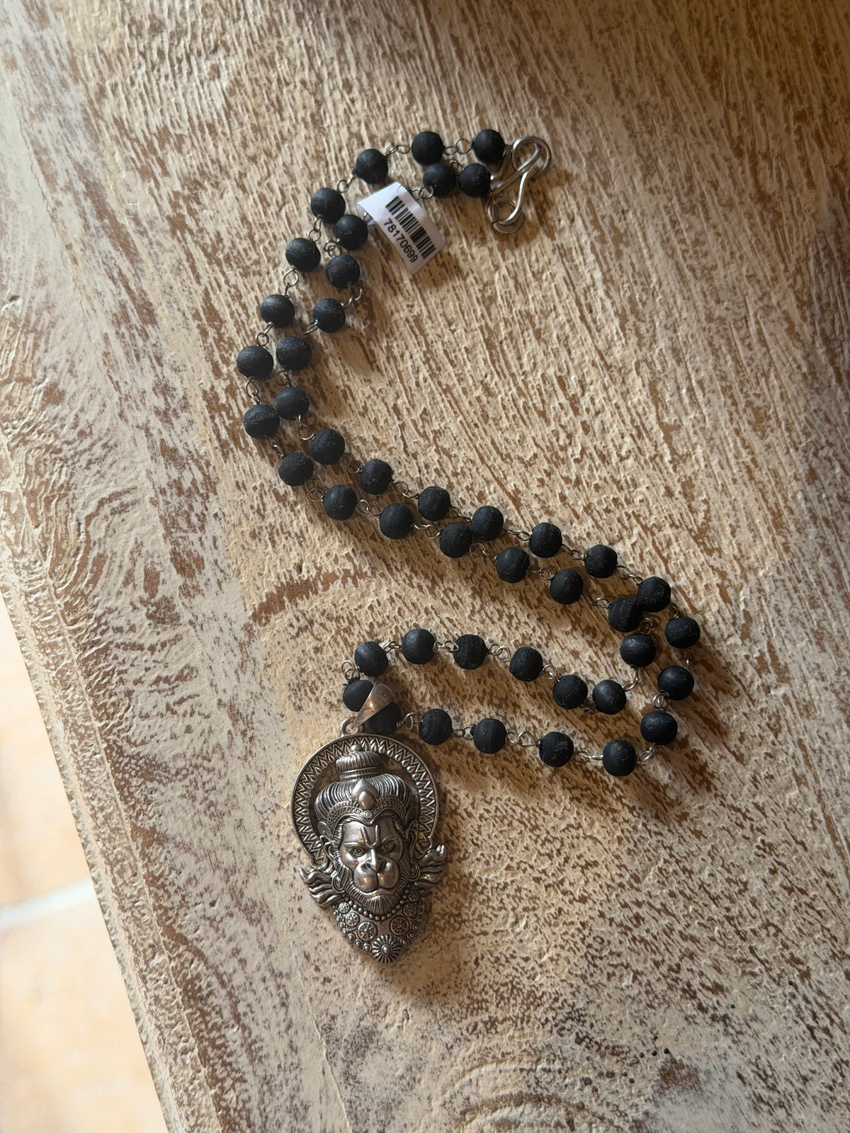 Black Tulasi Necklace with Narasimha Dev Silver Pendant