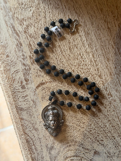 Black Tulasi Necklace with Narasimha Dev Silver Pendant