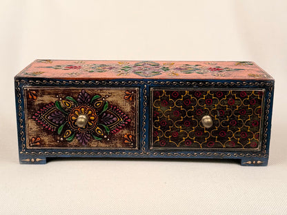 Hand-Painted Wooden Box with 2 Drawers
