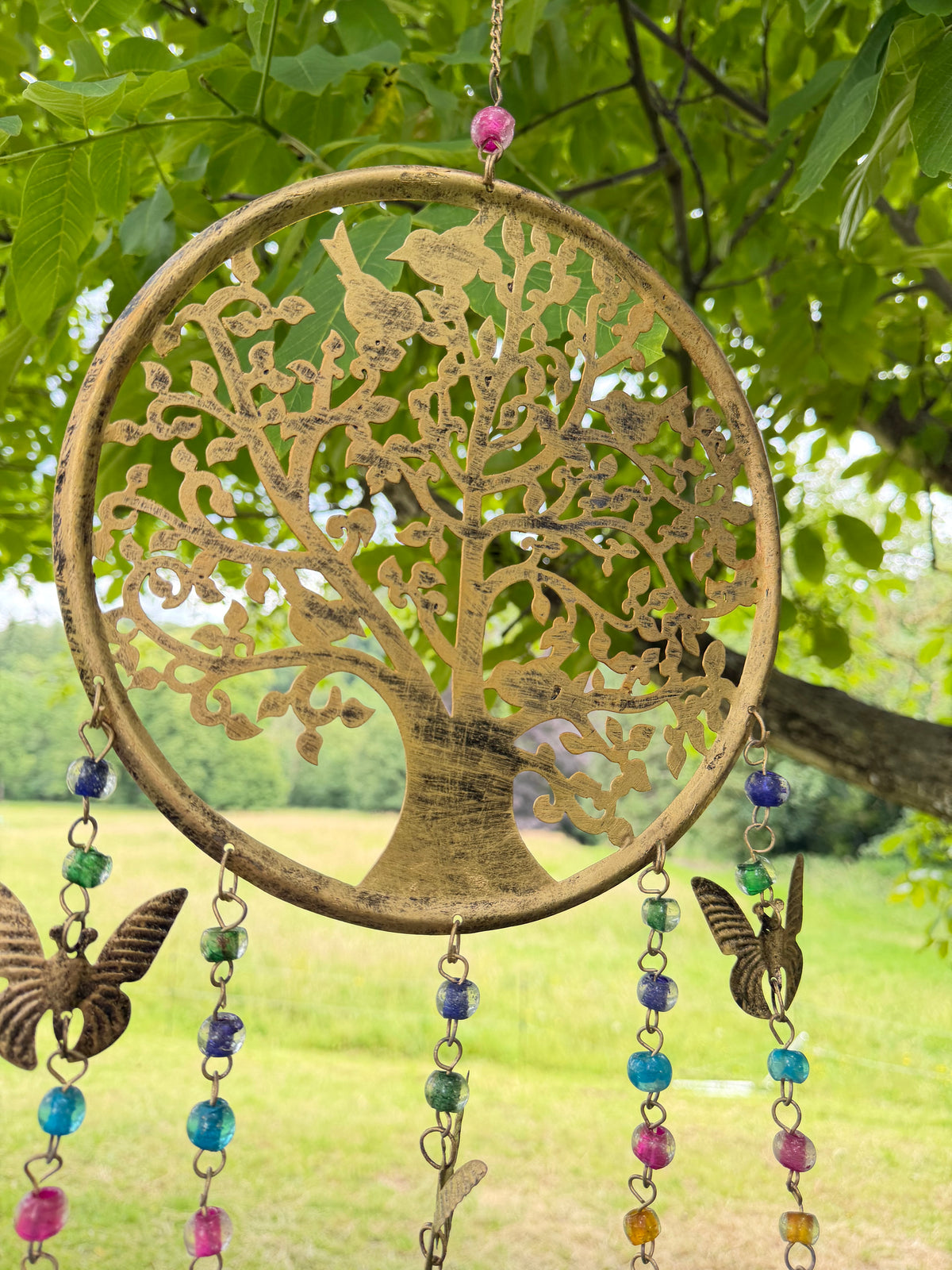 Metal Tree Hanging with Butterflies and Beads