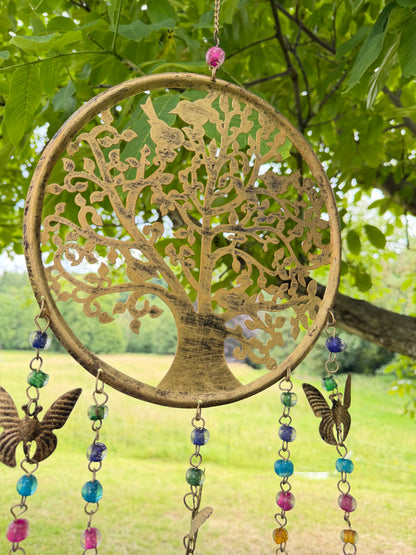 Metal Tree Hanging with Butterflies and Beads