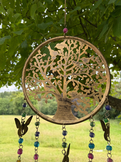 Metal Tree Hanging with Butterflies and Beads