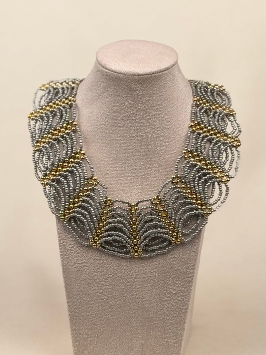 Layered Grey & Gold Pearl Necklace