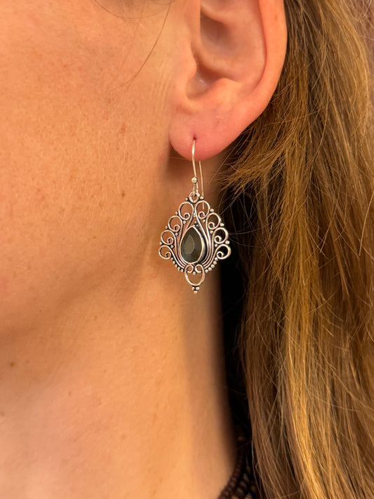 Silver Hook Earrings with Stone 2 (Real Silver)