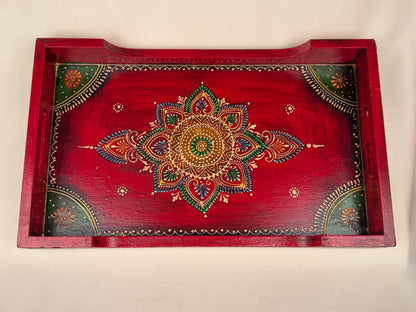 Hand-Painted Wooden Tray with Mandala Design