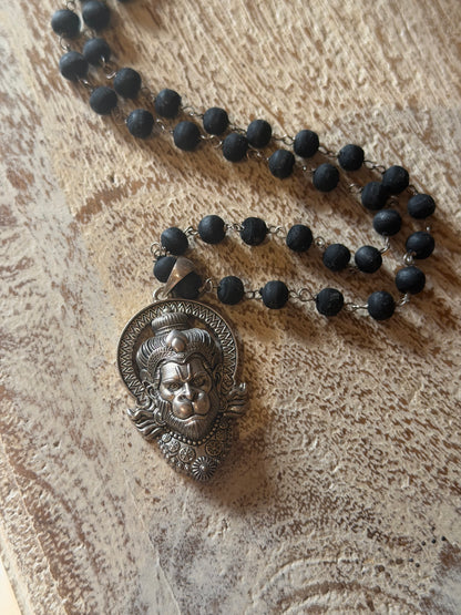 Black Tulasi Necklace with Narasimha Dev Silver Pendant