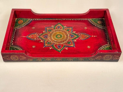 Hand-Painted Wooden Tray with Mandala Design