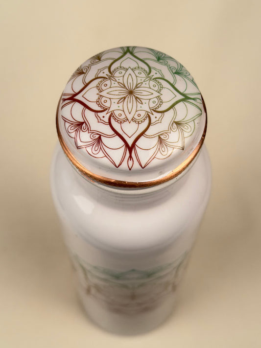 White Mandala Copper Water Bottle (Copper Interior)