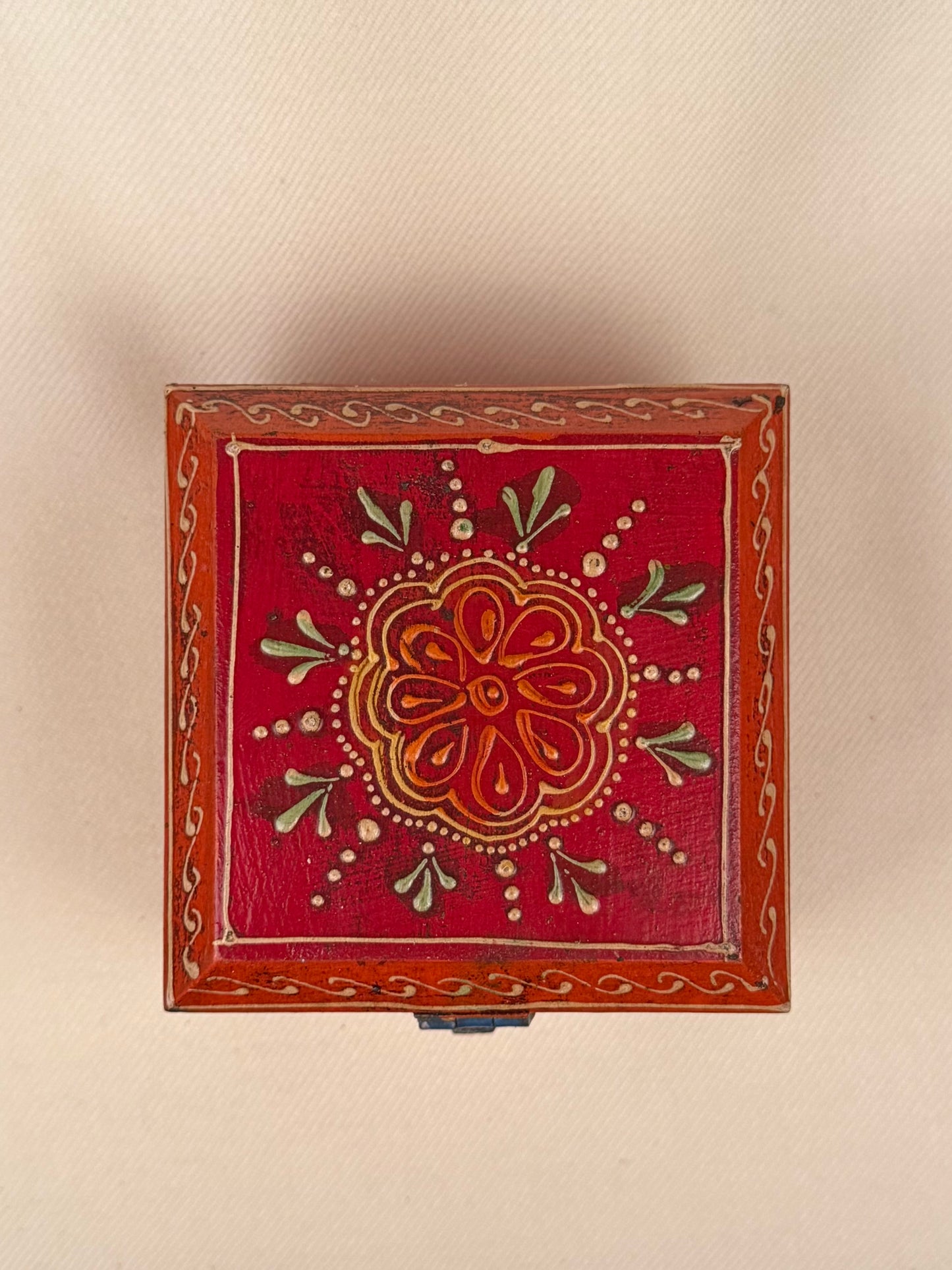 Hand-Painted Square Wooden Box