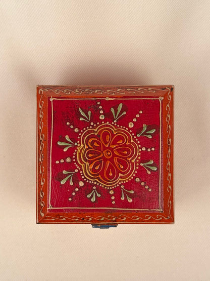 Hand-Painted Square Wooden Box
