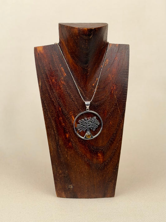 Silver Precious Stone Pendant Necklace