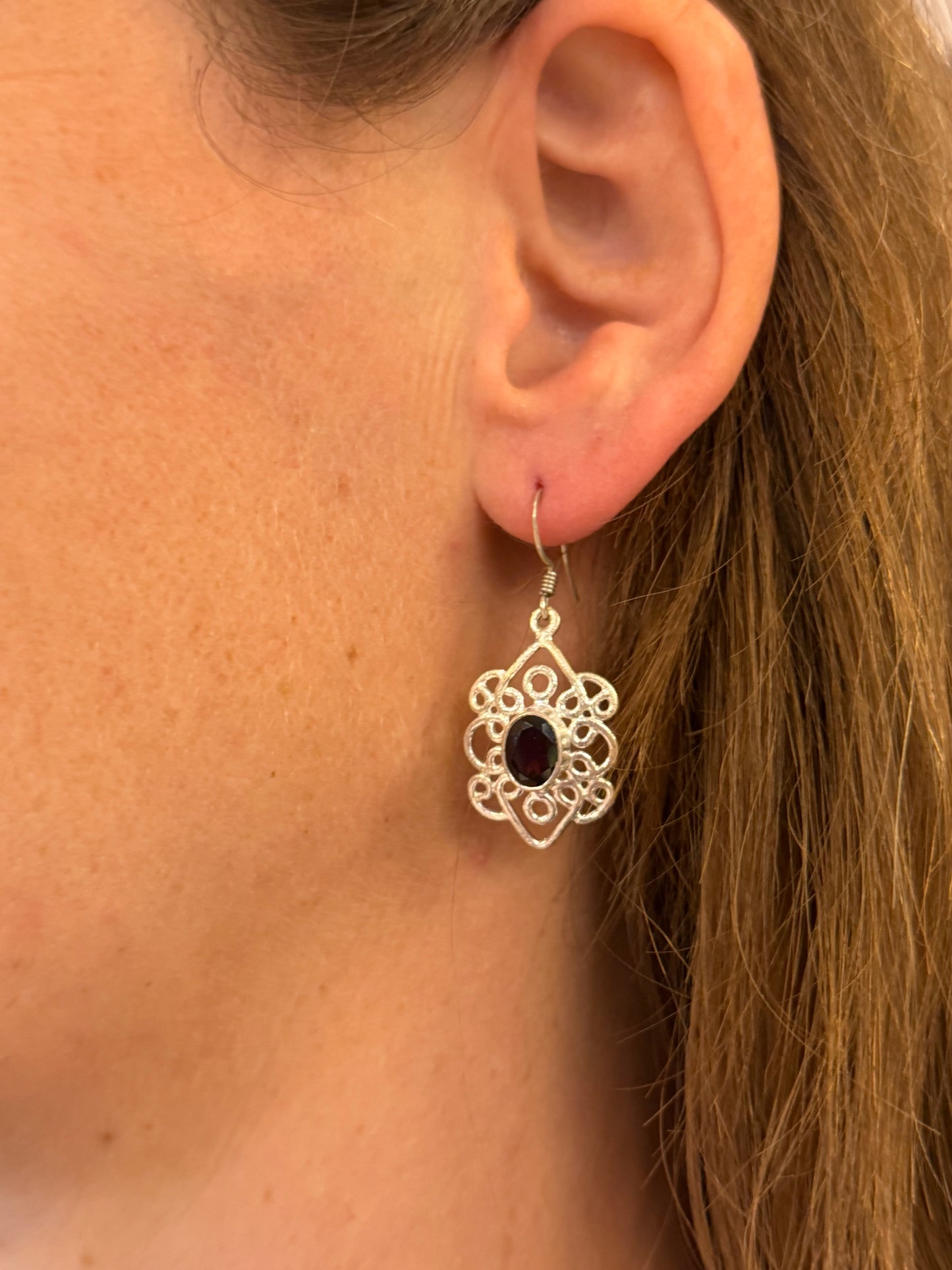 Silver Hook Earrings with Stone 3 (Real Silver)