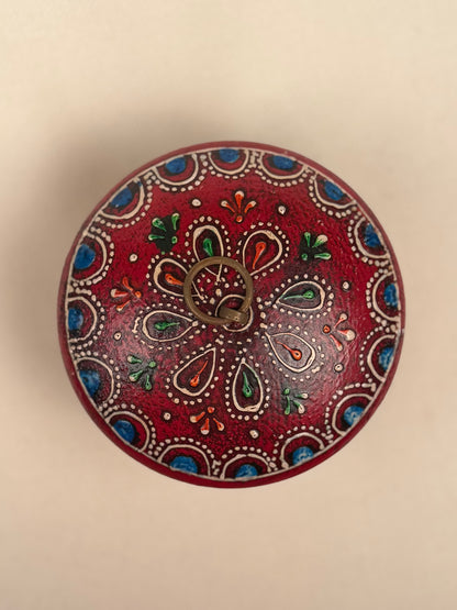 Hand-Painted Round Wooden Box with Lid